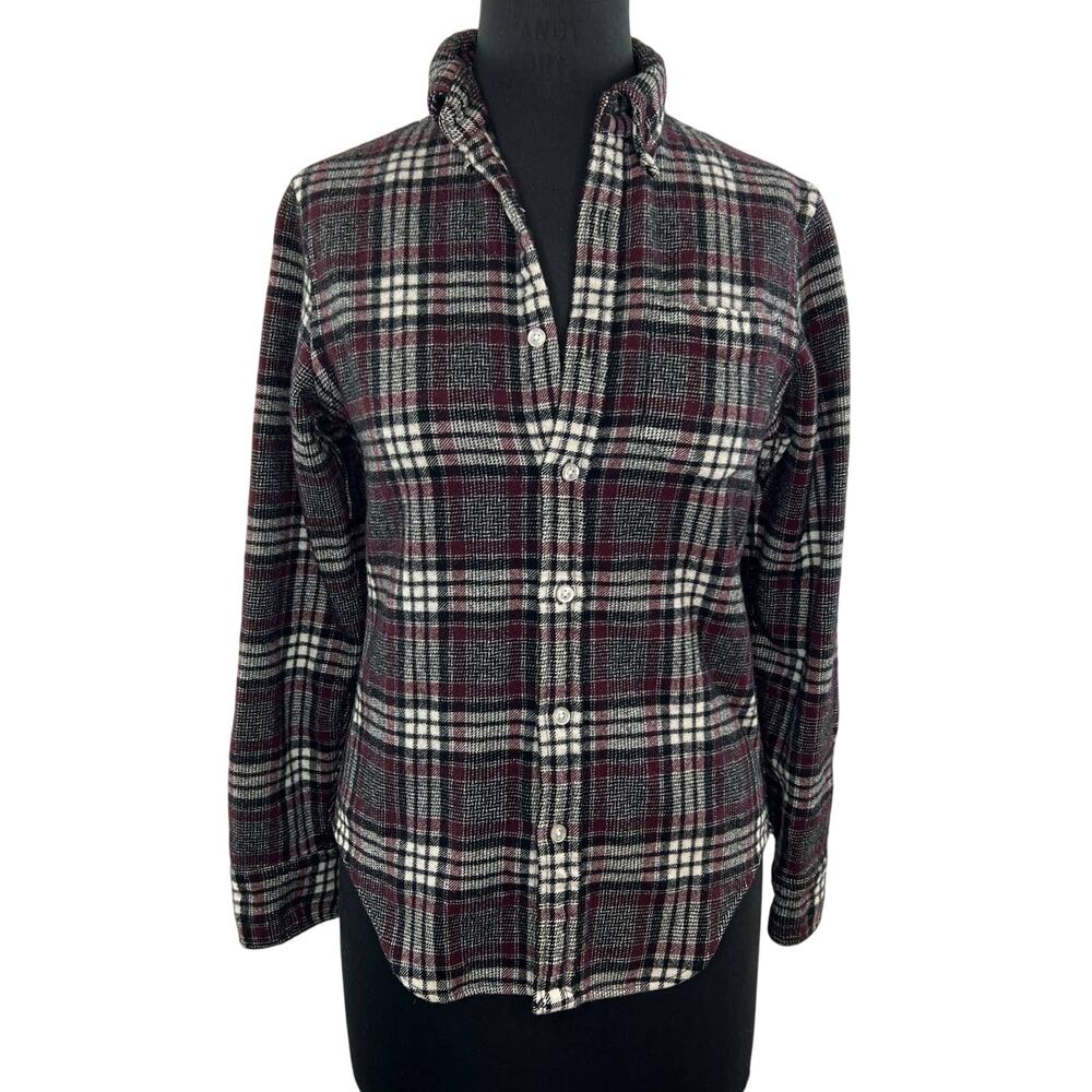 CLUB MONACO Women's Slim Fit Black Red Plaid Stretch Wool Button-Down Shirt S